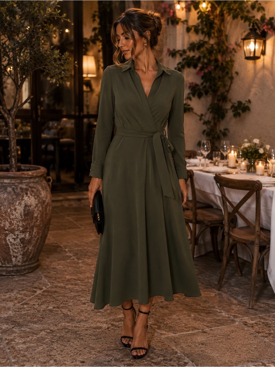 Ralph Lauren Dresses & Skirts - Lauren Ralph Lauren Surplice Georgette Olive Green Wrap Midi Dress - Elegant